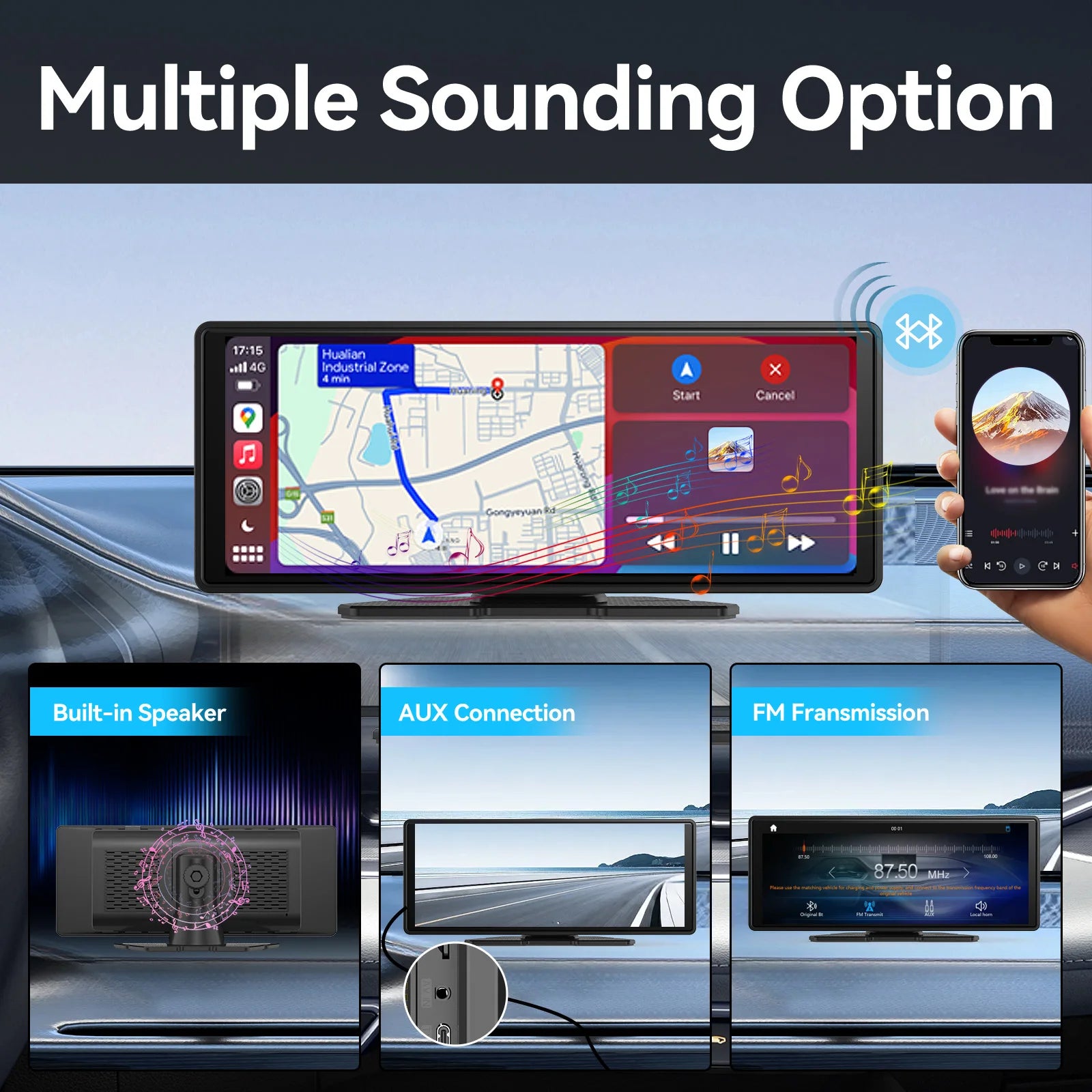 Universal Portable Wireless Carplay Screen for Car with Android Auto Touchscreen Car Stereo System