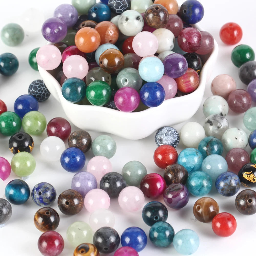 4-12MM Natural Stone Beads Lava Amethyst Tiger Eye Quartz Agates Round Loose Beads for Jewelry Making DIY Bracelet Accessories