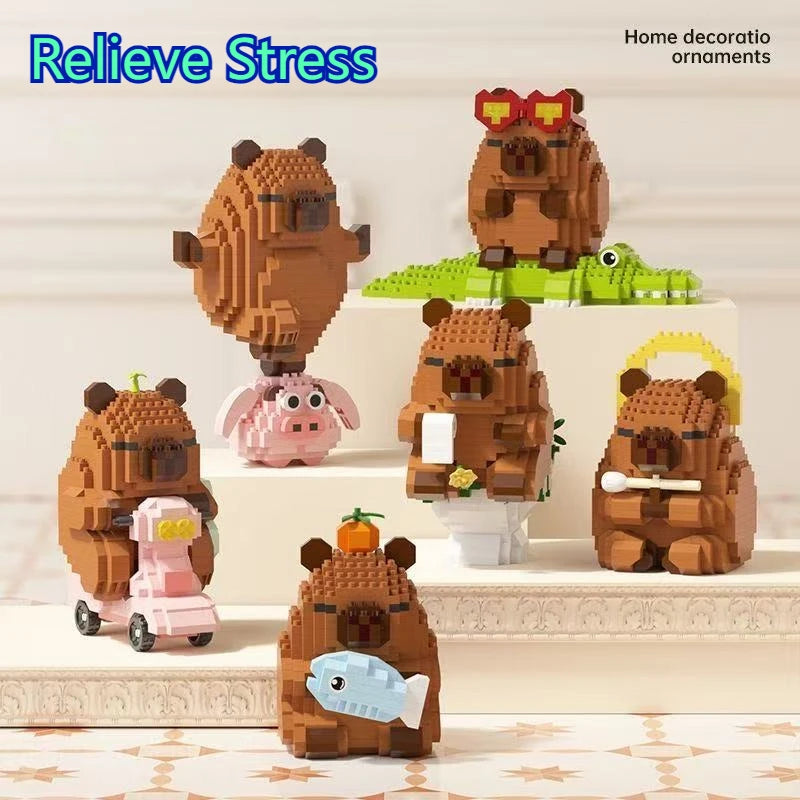 Lovely Cartoon Animals Capybara Micro Diamond Block Construction Model Building Bricks Educational STEM Toys For Kids Gift