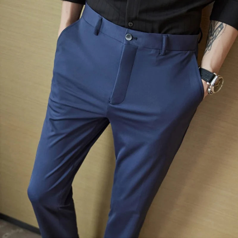 29-42 Men's Summer Pants Thin Straight Stretch Casual Pants with No Trace No Ironing Fabric Silky and Cool Feeling