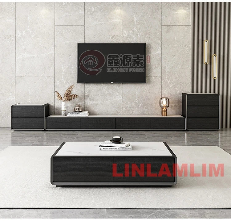 Modern White Living Room Furniture Set, Coffee Table and TV Stand with Storage Cabinets, Contemporary Entertainment Center Set