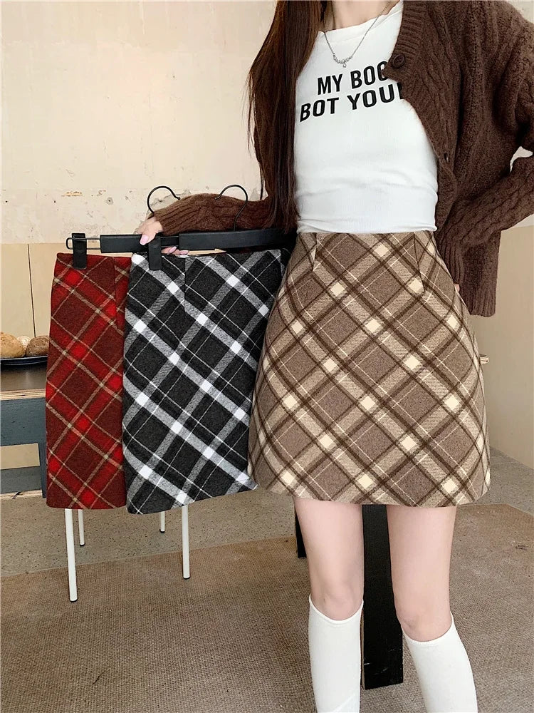 ITOOLIN Womem Vintage Plaid Tweed A-line Skirt Casual High Waist Mini Skirt Women Preppy Style Bodycon Skirts Spring Summer 2026