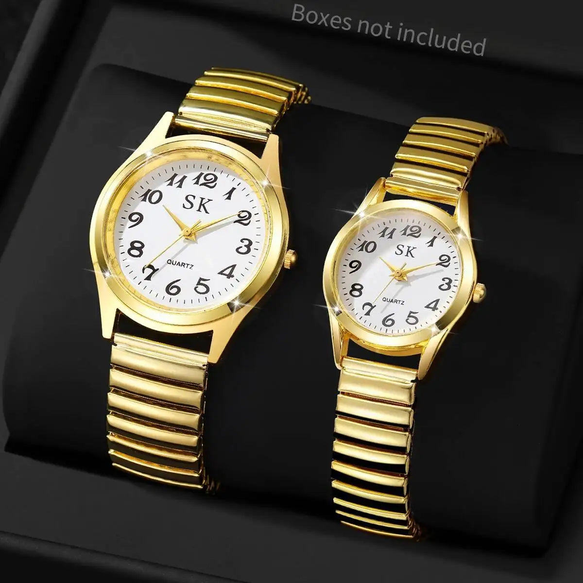 2PCS/Set Fashion Couple Watches Luxury Elastic Strap Women Watches Men Quartz Wristwatches (Without Box）
