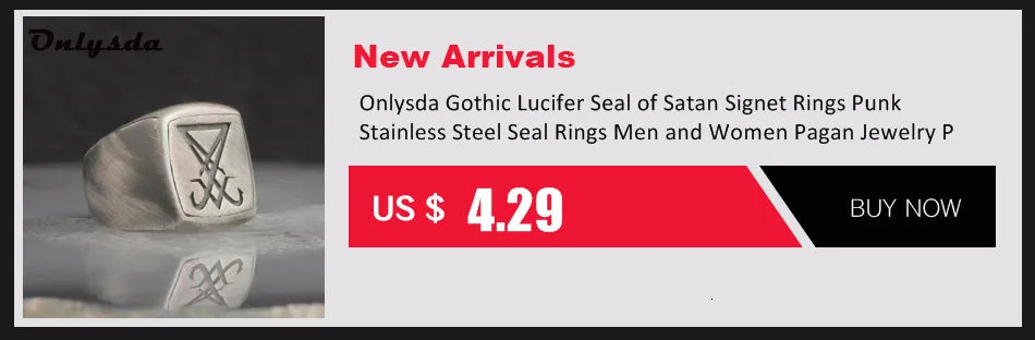 Vintage Gothic Lucifer Seal of Satan Signet Rings Punk Stainless Steel Seal Rings With Black Stone Pagan Jewelry Party Man Gift