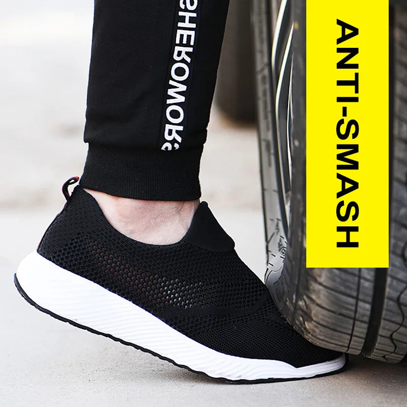 Breathable Safety Shoes Man Steel Toe Anti-Puncture Reinforced Sole Men's Work Shoes Lightweight Slip Resistant Safety Sneaker