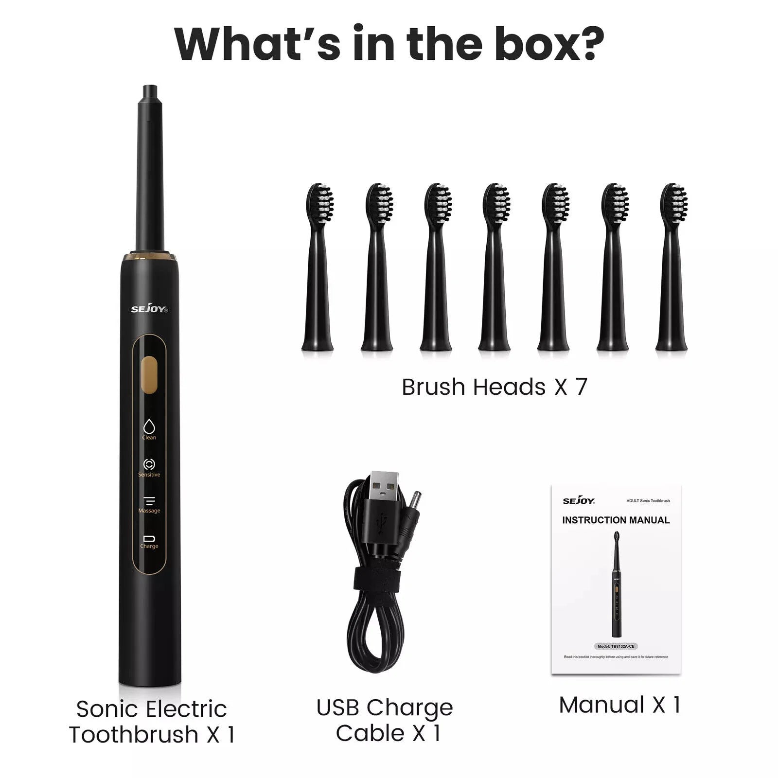 SEJOY Sonic Electric Toothbrush Personal Care Oral Cleaning Appliances IPX7 With 3 Modes Smart Rechargeable Automatic Toothbrush