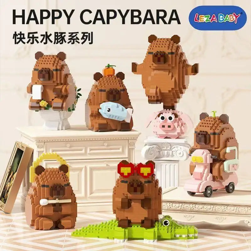 Lovely Cartoon Animals Capybara Micro Diamond Block Construction Model Building Bricks Educational STEM Toys For Kids Gift