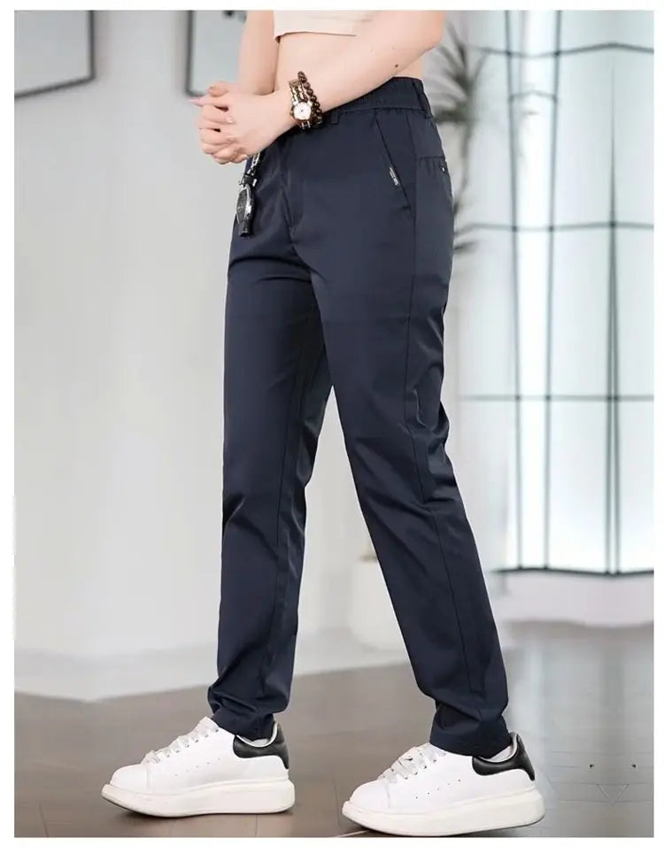 2026 Men's Ice Silk Straight Leg Thin Breathable Casual Pants Summer Business Long Trousers Fashionable Versatile Lightweight