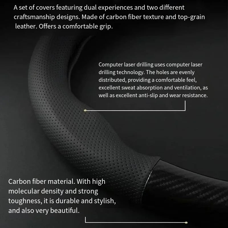 Carbon fiber car steering wheel cover, breathable and sporty, all season universal anti slip and wear-resistant handle cover
