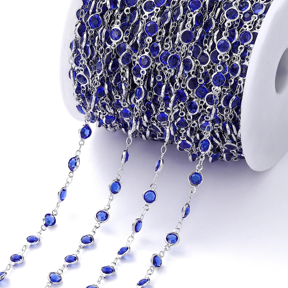 1Meter 6mm Colorful Crystal Beads Beaded Chain Glass Bead Necklace Chain Findings for DIY Bracelet Jewelry Making Supplies