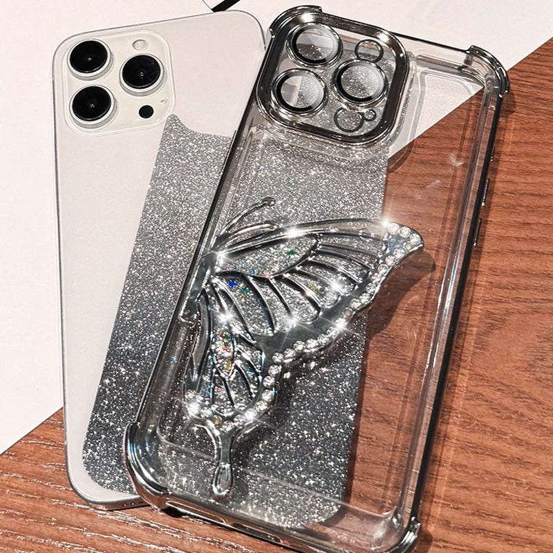 Shockproof Plating Glitter Butterfly Bracket Bracelet Case for Xiaomi 17 Pro Max Xiaomi17 13T 14T 15T Pro 15 Ultra Stand Cover