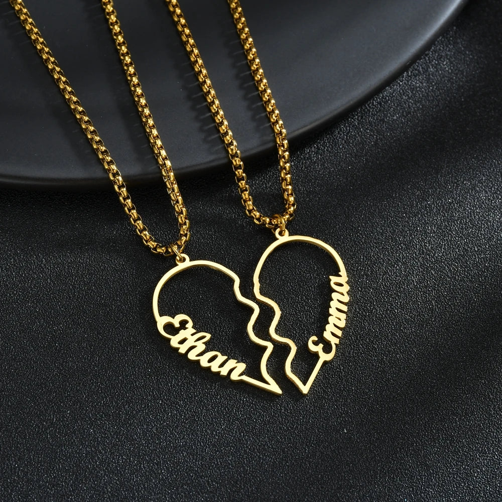 Atoztide Personalized Custom 2 Names Pendant Necklace for Women Stainless Steel Stone Heart Fashion Christmas Jewelry Gift