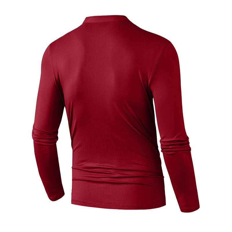 Fashion Men's Stand Collar Half Zip Long Sleeve Shirt Comfortable Casual Top Versatile Daily Wear Slim Fit Pullove