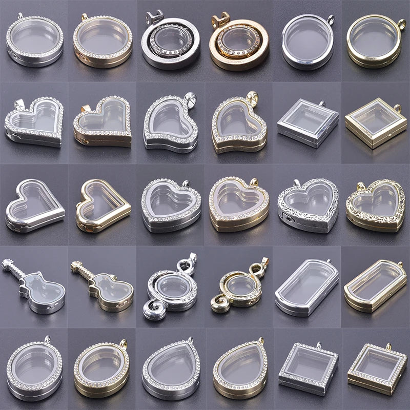 1Pc Punk Heart Round Memory Reliquary Photo Medaillon Pendant Glass Geometric Cremation Ashes Floating Locket кулон Jewelry