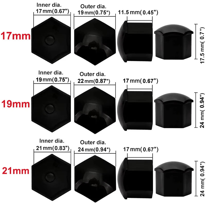 17mm/19mm/21mm 20Pcs Car Wheel Nut Caps Protection Covers Caps Auto Hub Screw Cover Black Car Tire Bolt Nut Cap Tyre Decoration