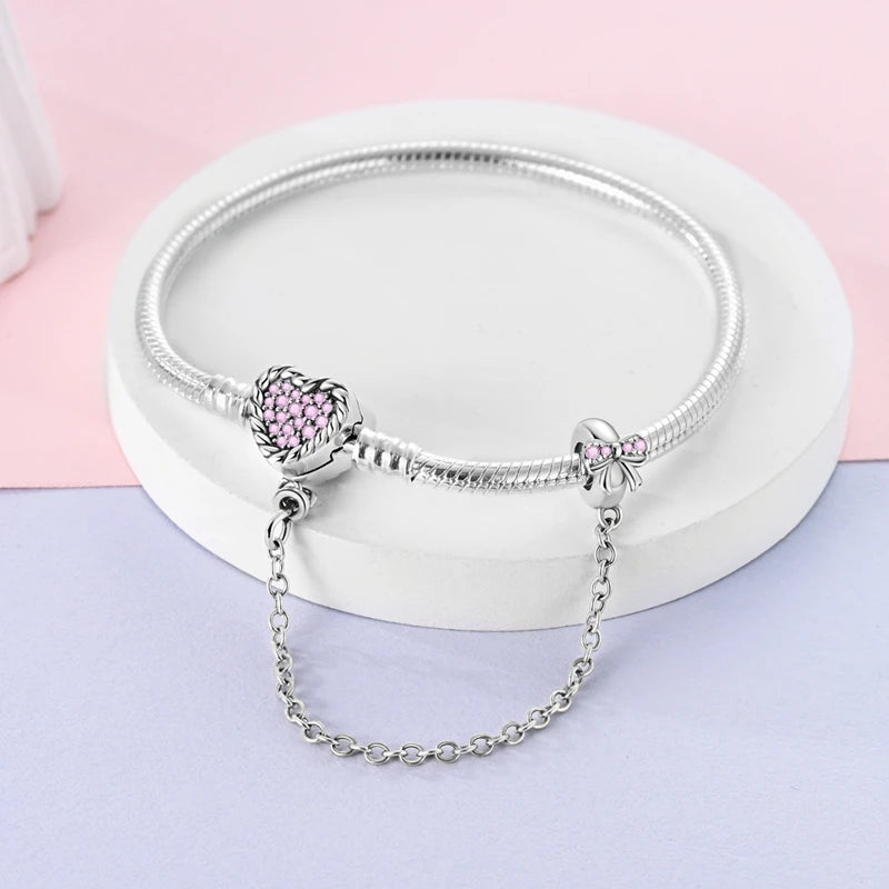 Bracelet Original 925 Sterling Silver Charm Bracelet 17-20CM Love Heart Pave Zirconia Bracelet for Women DIY Charm Jewelry Gifts