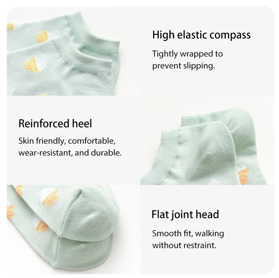 6 Pairs of Women Is Summer Thin Short Socks Sweet Cute Breathable Mesh Comfortable and Small Floral Fragments
