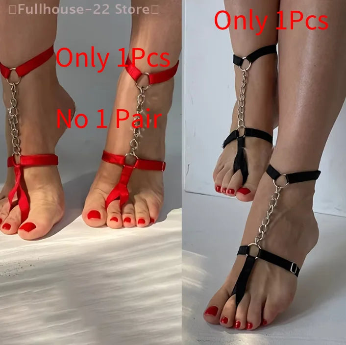 【MAX-22】1Pcs Chain Gothic Black Elastic Band Bandage Anklet Bracelet For Women High Heel Summer Barefoot Sandals Prom Foot Belt