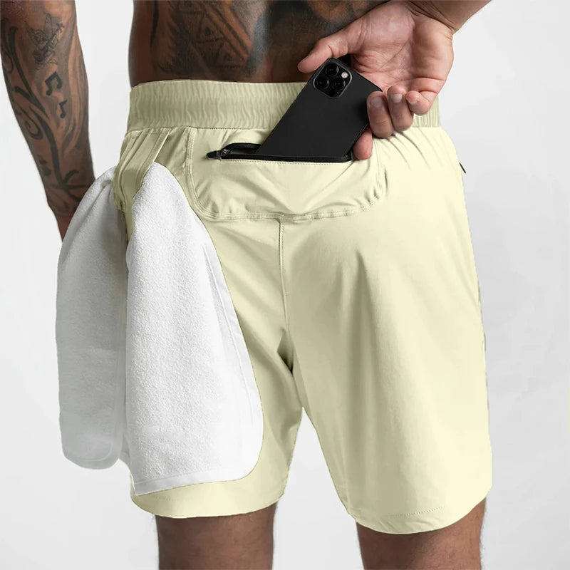 2024 Men's Single-Layer Woven Quick-Drying Solid-Color Shorts for Running, Fitness, and Casual Wear (American Fifth Pant Style)