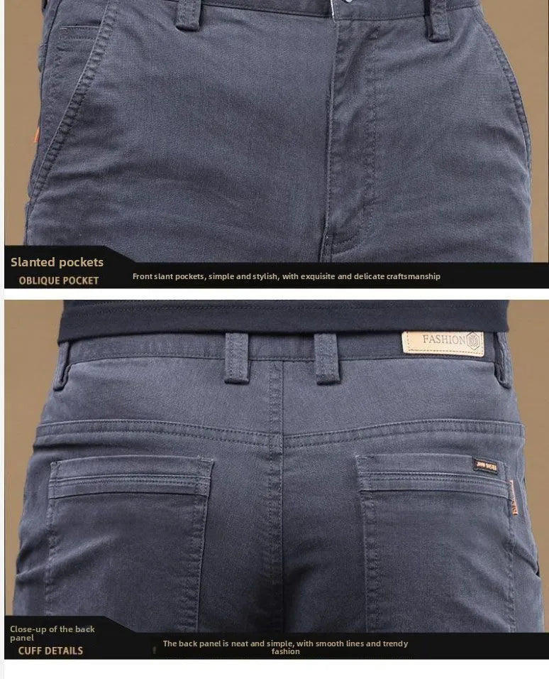 2026 Summer Thin Cotton Men's Casual Pants Trendy Versatile Elastic Light Business Trousers Work Formal Slim Straight Pants