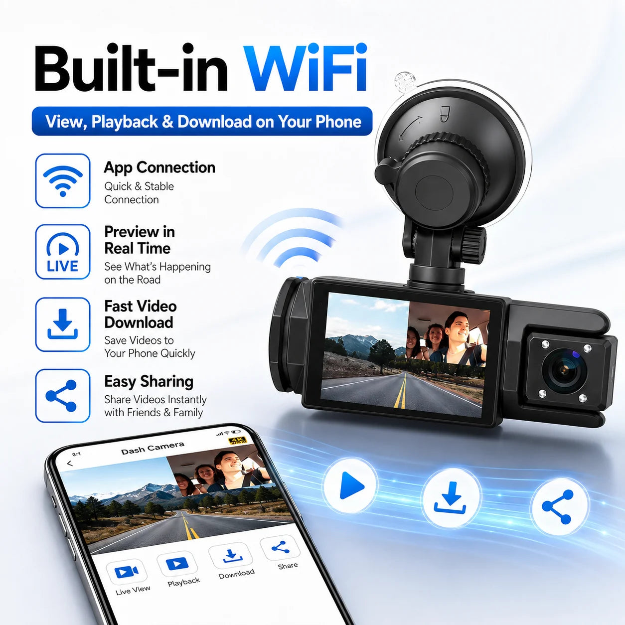 Dash Cam for Car 3 Channel Front Rear Camera 1080P WIFI Video Recorder Dashcam Car DVR Night Vision G-sensor Car Accessories