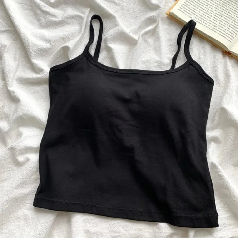 Tank Top Simple Spaghetti Straps Camisole Cotton Korean Style Chest Pad Camisole Solid Color Bottoming Shirt Sling Vest Women