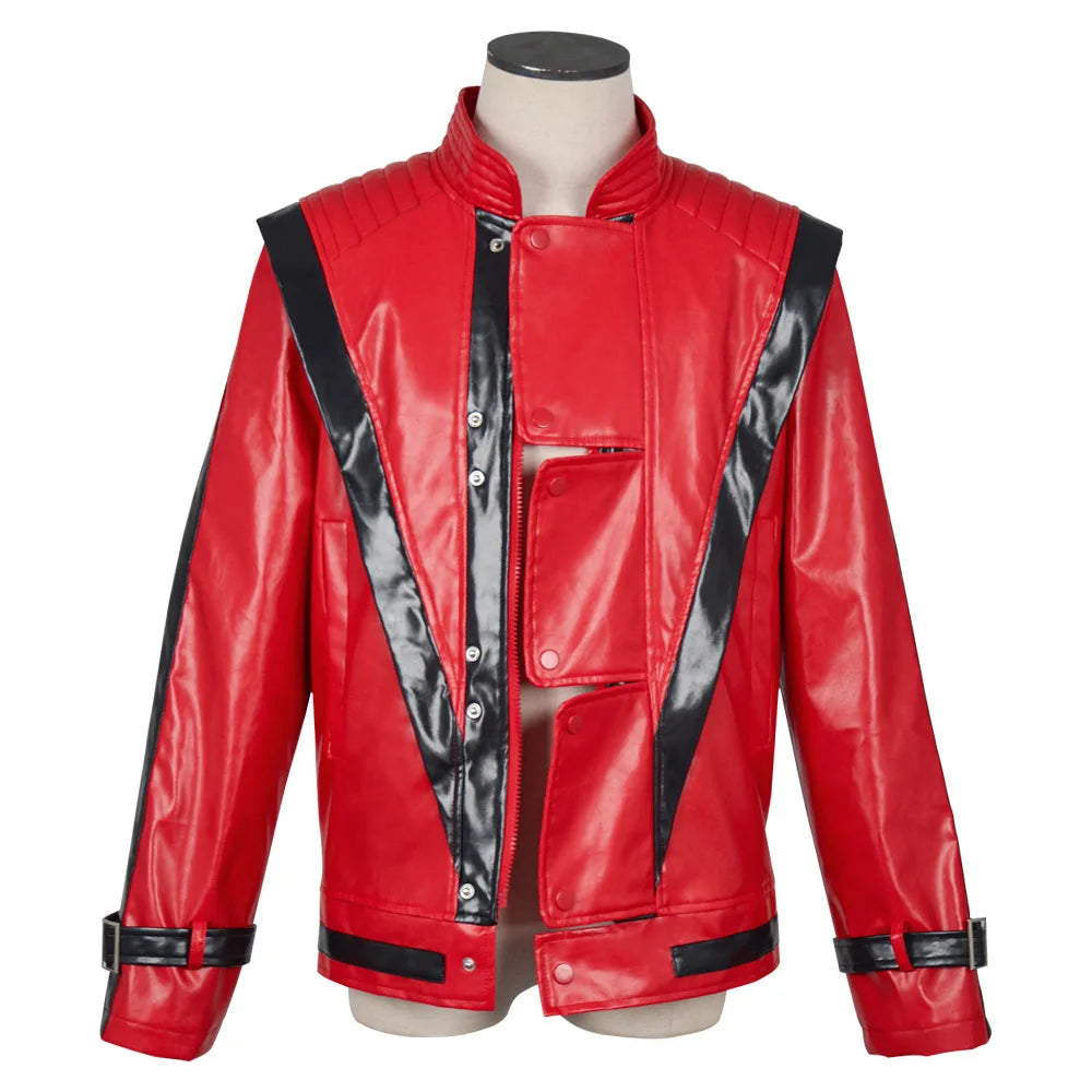 Michael Jackson cosplay red leather jacket cosplay costume Halloween stage performance outfit men's top