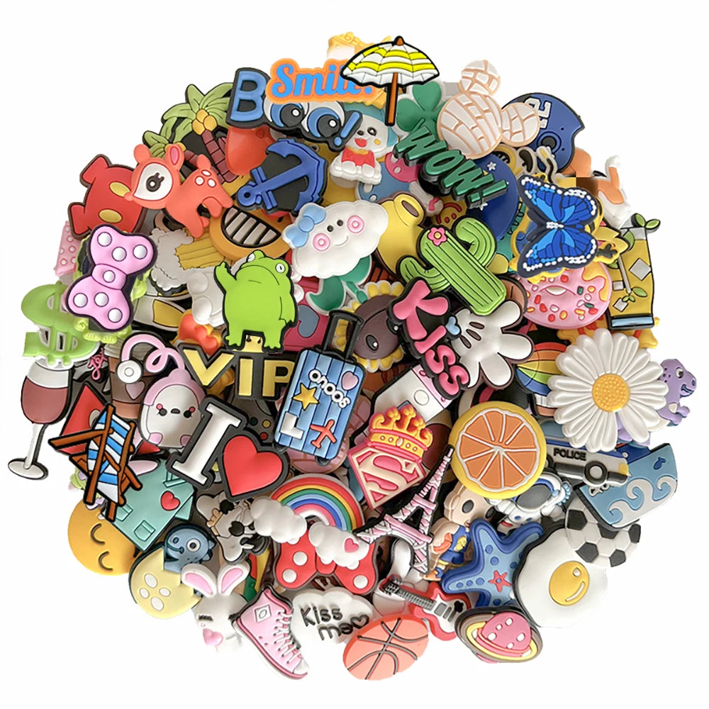 30-200Pcs Random Mixed Shoe Charms Decoration Fit Bubble Slides Clog Sandals Ornament Shoes Accessories Pins kids Party Gifts