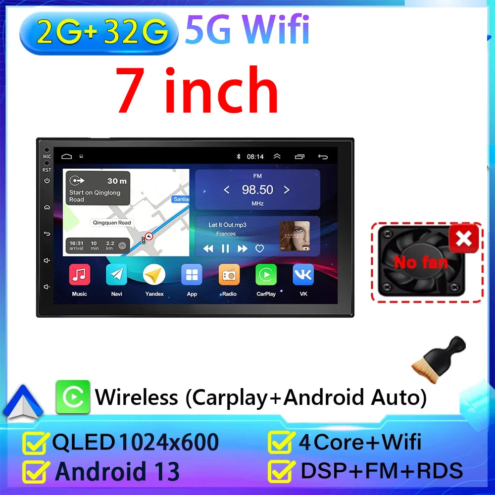 2 Din Universal Android 13 Car Radio 7/9/10 Inch Wireless CarPlay Android Auto GPS Bluetooth Multimedia Head Unit for Toyota