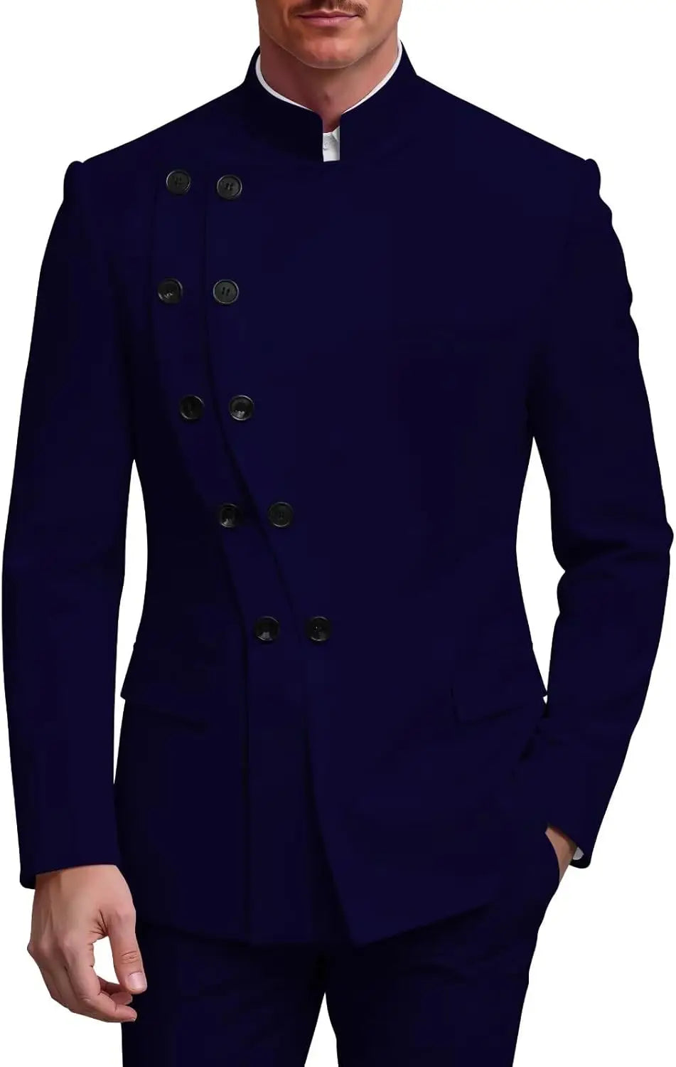 2 Piece Slim Fit Mens Suit Chinese  Suits Stand Collar Tuxedo for Men Wedding Prom Blazer Pant Set
