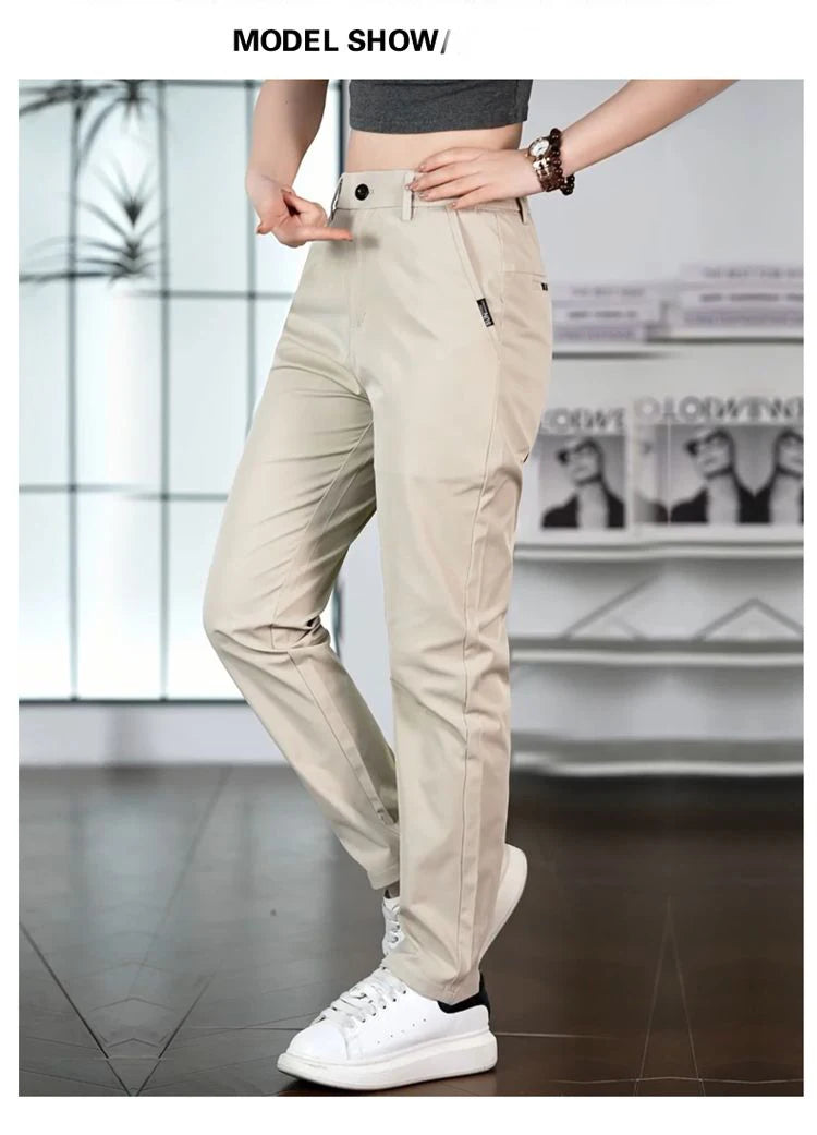 2026 Men's Ice Silk Straight Leg Thin Breathable Casual Pants Summer Business Long Trousers Fashionable Versatile Lightweight