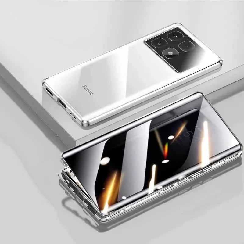 Protect Anti Peeping Privacy Double Sided Tempered Glass Phone Case For Redmi Note 12 13 14 Pro Plus 5G Metal Magnetic Cover