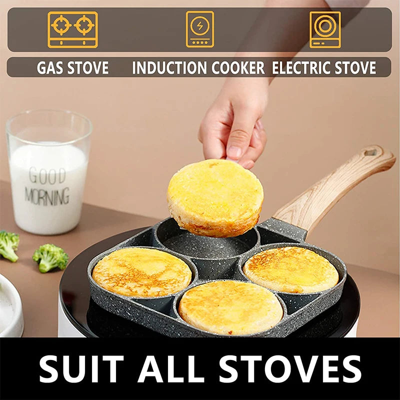 LMETJMA Pancake Egg Frying Pan 4 Cups Omelet Poached Egg Pan for Breakfast Divided Coating with Non Sticking Handle JT888