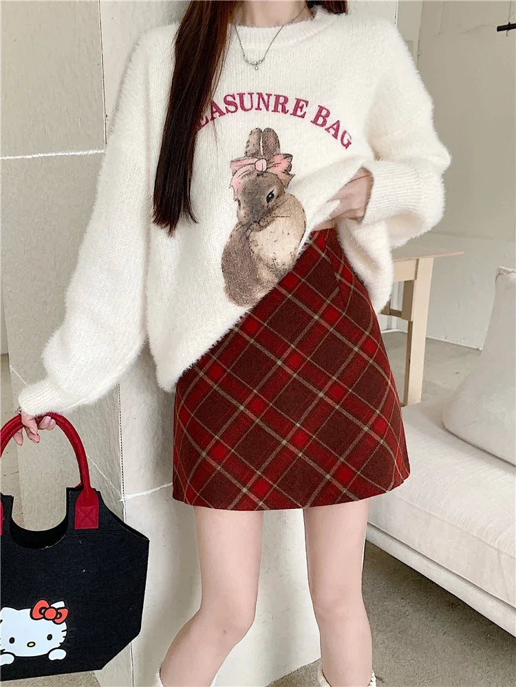 ITOOLIN Womem Vintage Plaid Tweed A-line Skirt Casual High Waist Mini Skirt Women Preppy Style Bodycon Skirts Spring Summer 2026