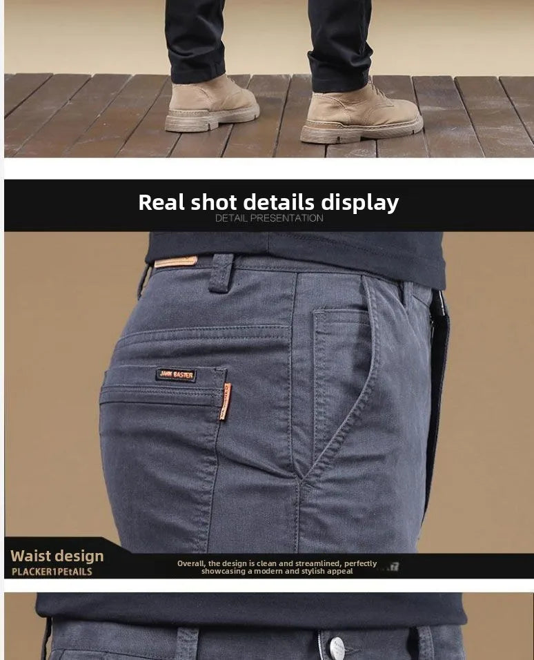 2026 Summer Thin Cotton Men's Casual Pants Trendy Versatile Elastic Light Business Trousers Work Formal Slim Straight Pants