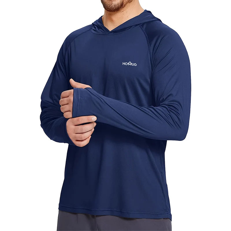 Mens UPF50+ Performance T-Shirt Hoodie Long Sleeve Casual Sun Protection T-Shirt Running Quick Dry Hoodie Sunscreen Fishing Wear