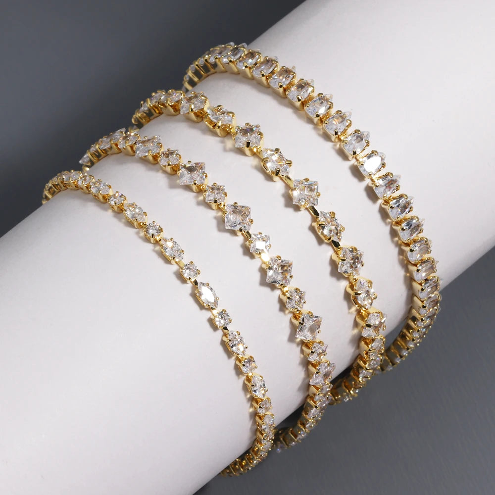 Sparkling Cubic Zircon Tennis Bracelets for Women Luxury Dainty Stackable Silver Color Chain Crystal CZ Banquet Wedding Jewelry