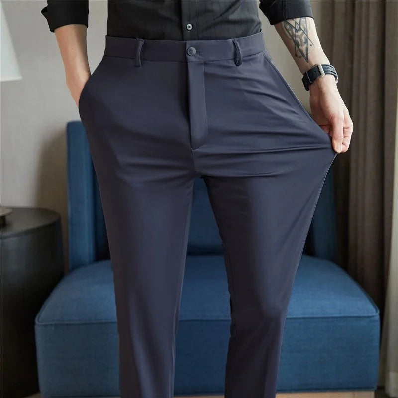 29-42 Men's Summer Pants Thin Straight Stretch Casual Pants with No Trace No Ironing Fabric Silky and Cool Feeling