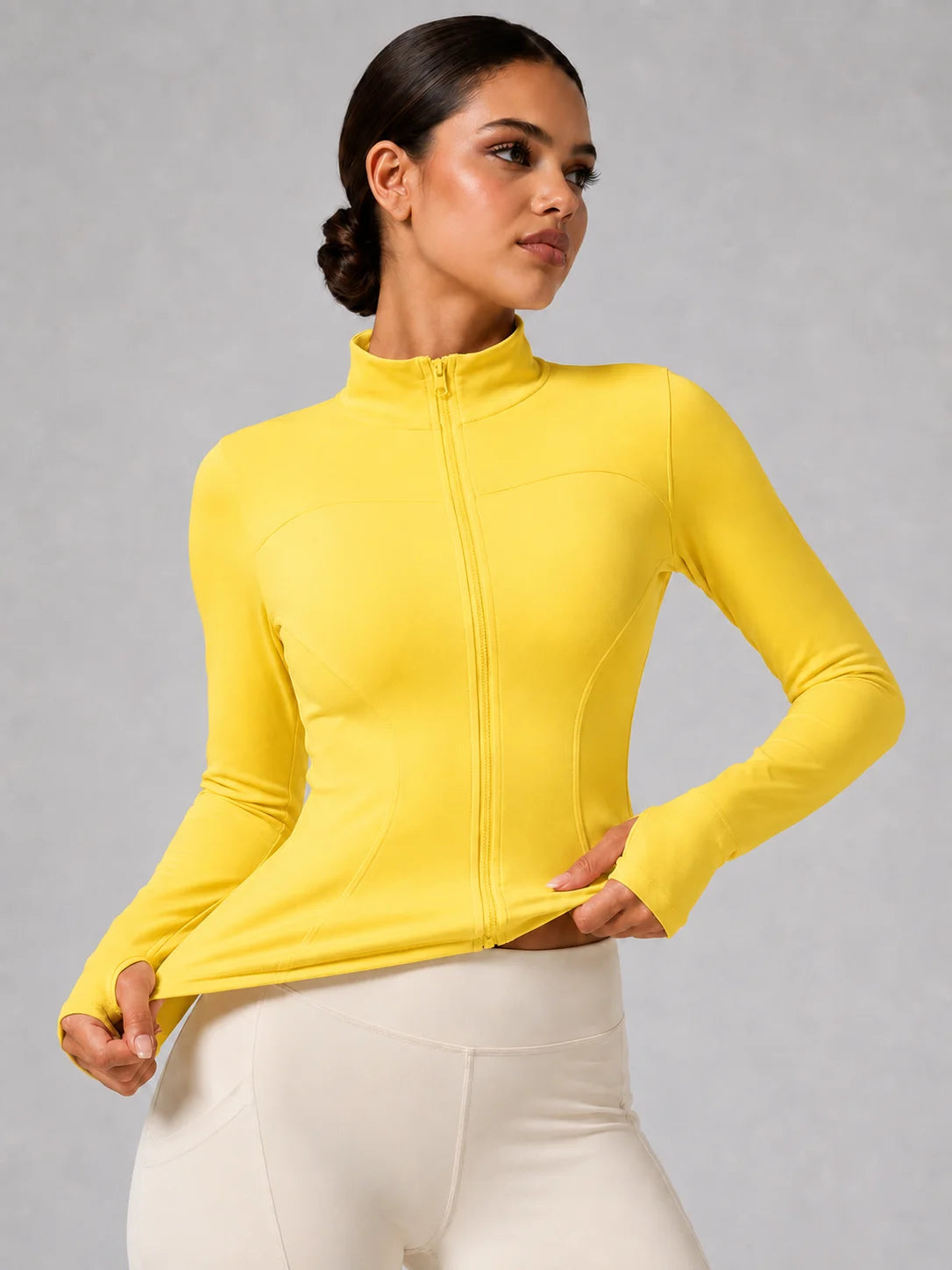 Women's Full-Zip Yoga Jacket, Slim Fit Long Sleeve Athletic Top with Thumb Holes, Lightweight Stretchy Workout Jacket for Runnin