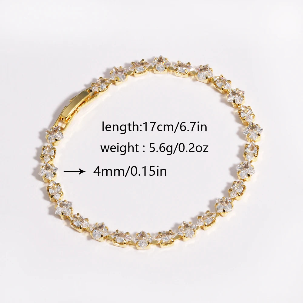 Sparkling Cubic Zircon Tennis Bracelets for Women Luxury Dainty Stackable Silver Color Chain Crystal CZ Banquet Wedding Jewelry