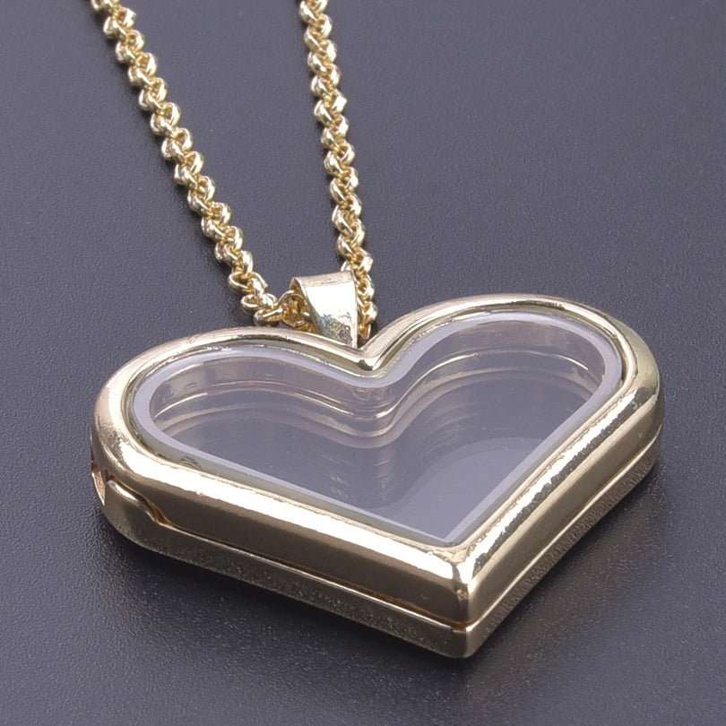 1Pc Trendy Sweet Love Glass Reliquary Photo Locket Pendant Necklaces Goth Heart Cremation Ashes Urn Relicario Collares Jewelry