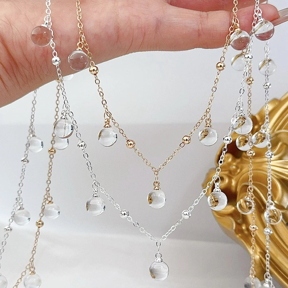 1 Meter Transparent Round Glass Beads Pendant Metal Chain for DIY Teardrop Necklace Bracelets Fashion Chain Accessories