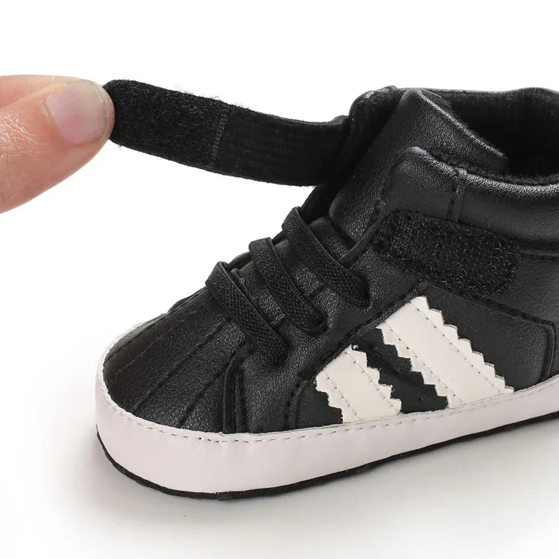 Meckior Toddler Baby Boys Girls High Tops Sneakers Soft Anti-Slip Sole Streaks Infant Newborn First Walking Crib Shoes 0-18M