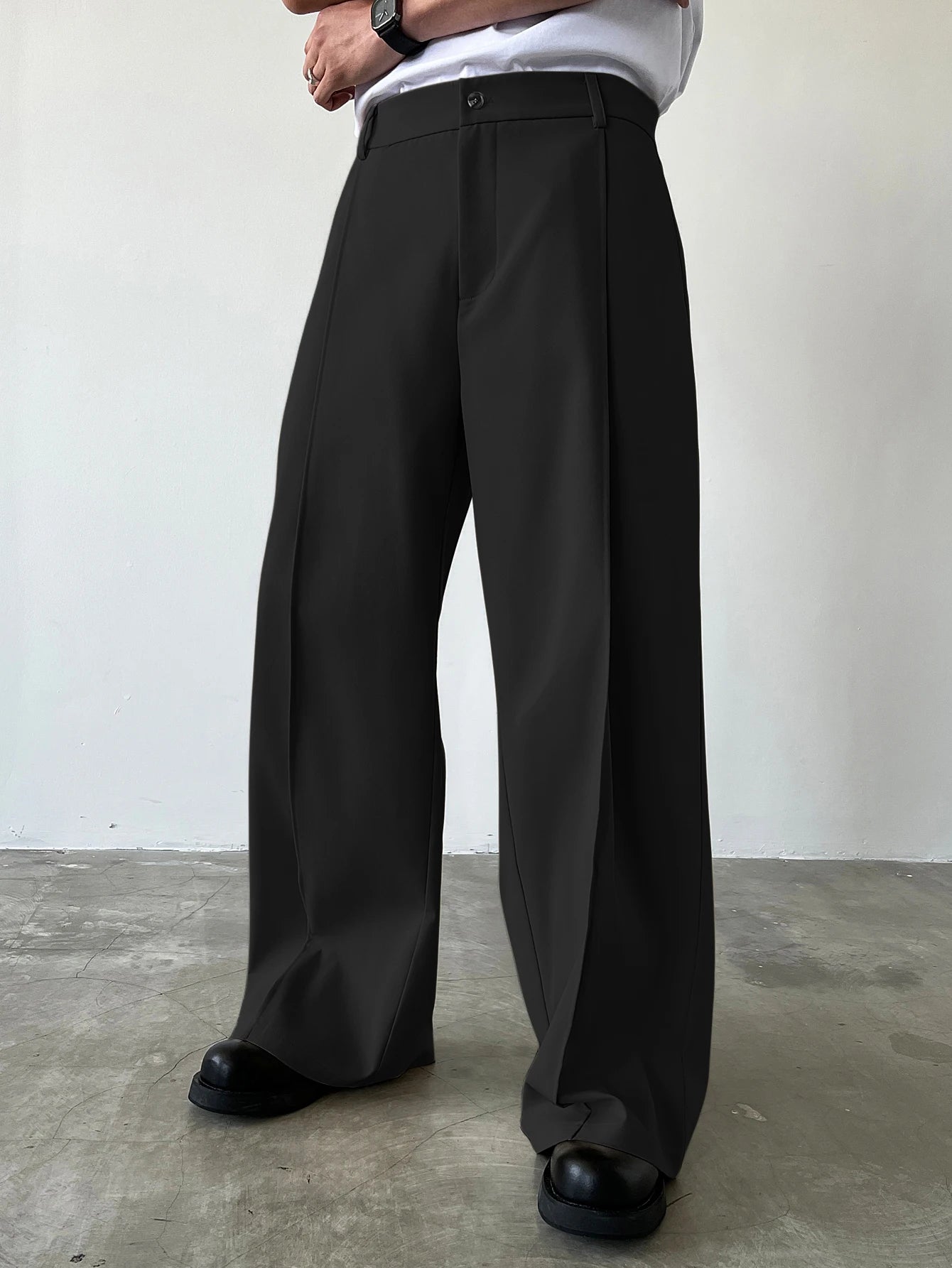 Men's High Waist Wide Leg Suit Pants Casual Loose Straight Leg Dress Pants Formal Business Streetwear Black Trousers S-2XL 1 Pie