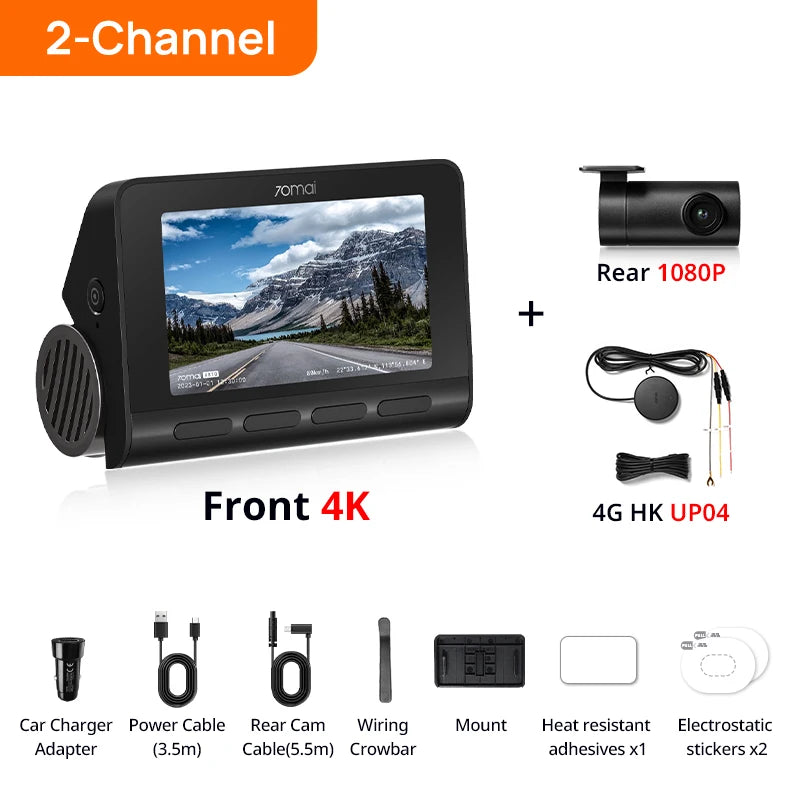 70mai 4K Dash Cam A810 Front Rear Set Suppor 4G Module LTE UP04 Remote Control GPS ADAS Car DVR 70mai A810 Car DVR