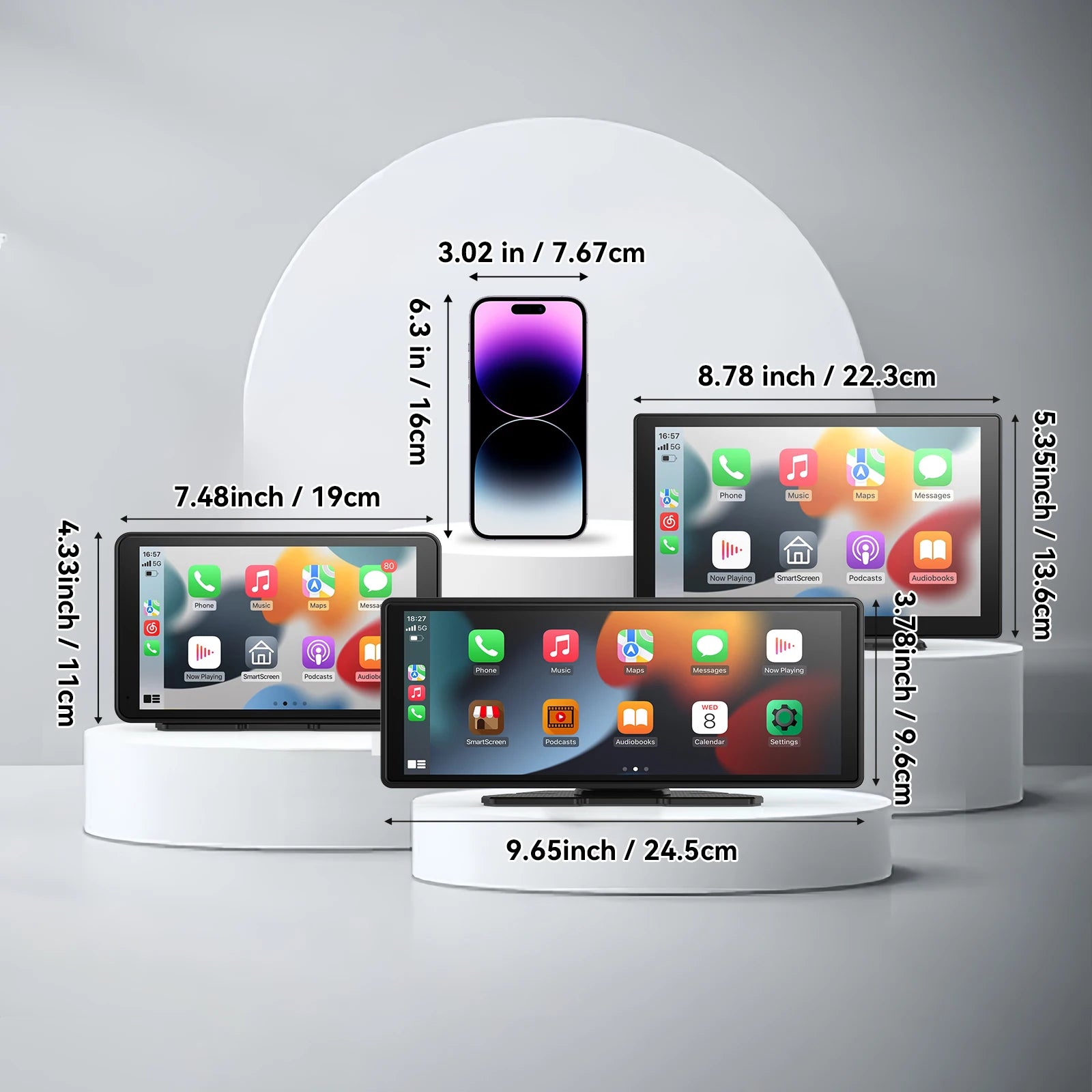 Universal Portable Wireless Carplay Screen for Car with Android Auto Touchscreen Car Stereo System