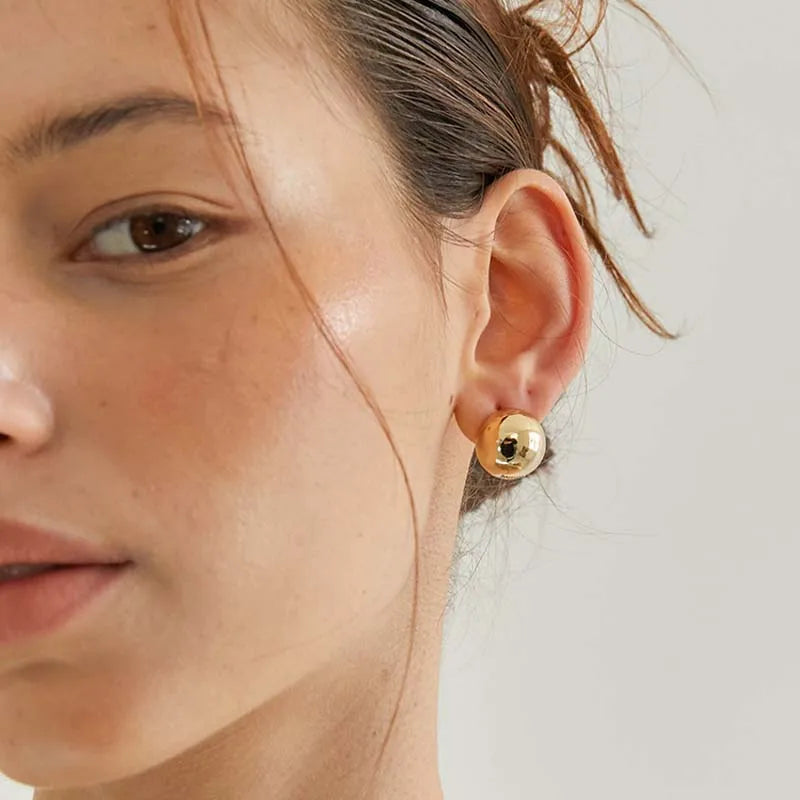 Punk Metal Big Ball Round Stud Earrings for Women Girls 2024 New Simple Fashion Semicircle Geometric Earrings Jewelry Gifts