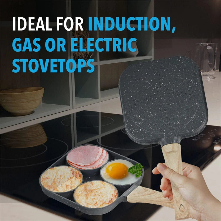 LMETJMA Pancake Egg Frying Pan 4 Cups Omelet Poached Egg Pan for Breakfast Divided Coating with Non Sticking Handle JT888