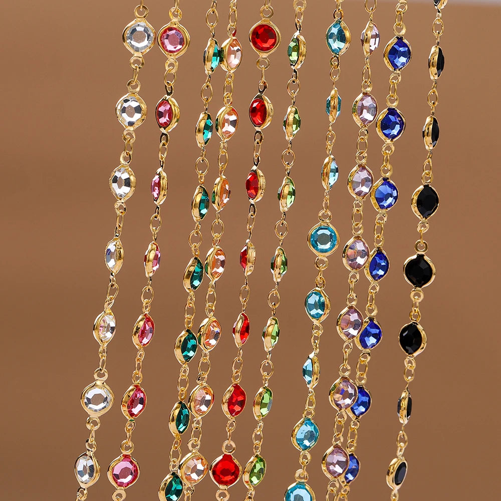 1Meter 6mm Colorful Crystal Beads Beaded Chain Glass Bead Necklace Chain Findings for DIY Bracelet Jewelry Making Supplies