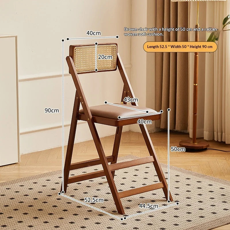 Foldable Wooden Bar Stool High Counter Stool Rattan Back Modern Minimalist Kitchen Island Breakfast Bar Dining Room Furniture
